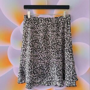 Y2K black floral tiered midi skirt